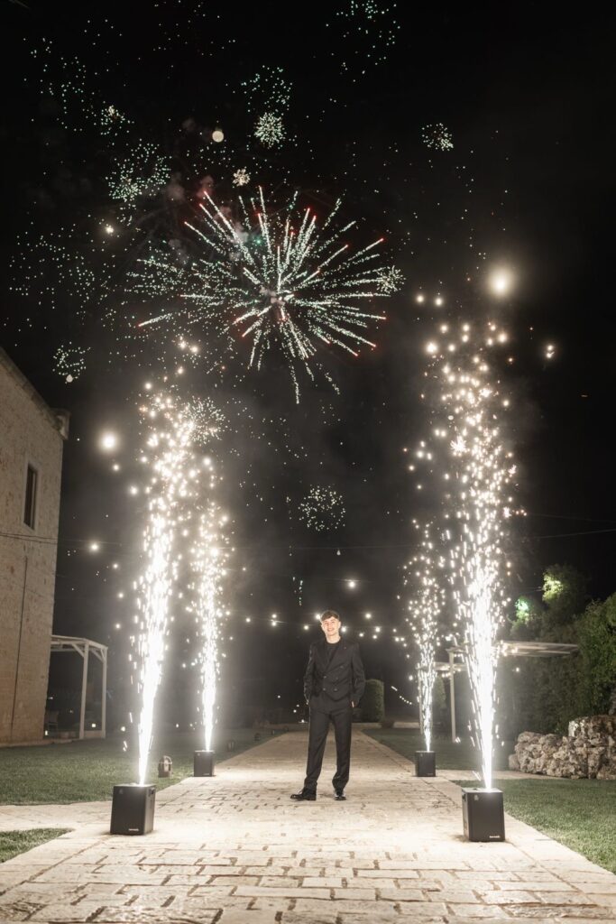 Fontane fredde Sparkular e fuochi d'artificio per una festa di 18 anni